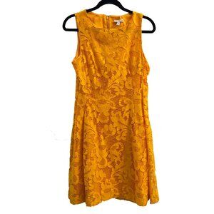 Eva Mendes NY & Co Fit & Flare Dress Size 10 Mustard Sleeveless Floral Lace